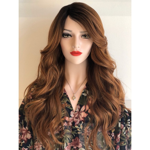 30" Side Part Auburn Brown Wavy Wig | Cecelia - Picture 2 of 7
